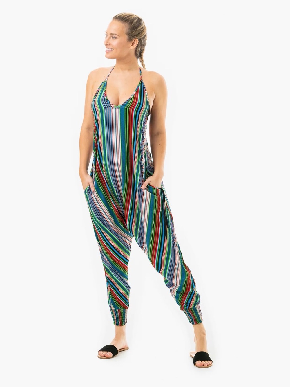 Buddha Pants Savannah Multicolored Stripe Harem Jumpsuit